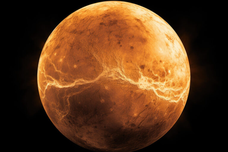 Orange planet detailed surface on black background