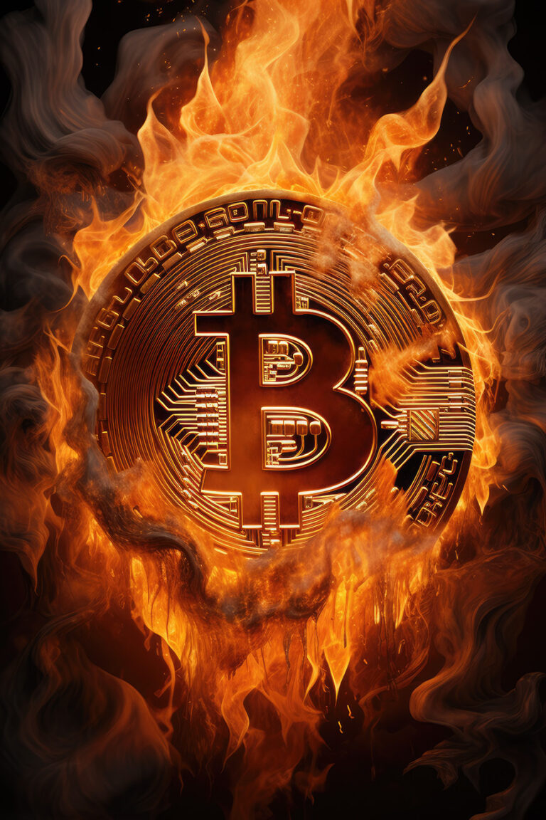 Bitcoin logo melted in fire