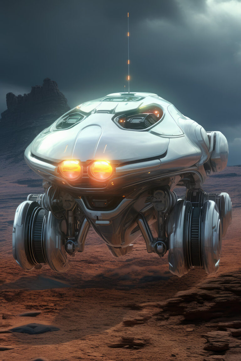 Futuristic space rover floating on some planet