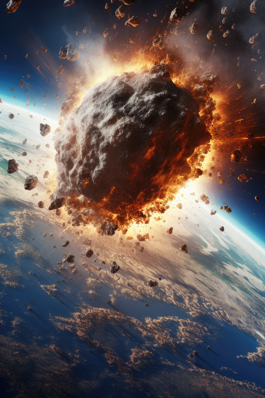 Huge asteroid in fire falling on to the Earth