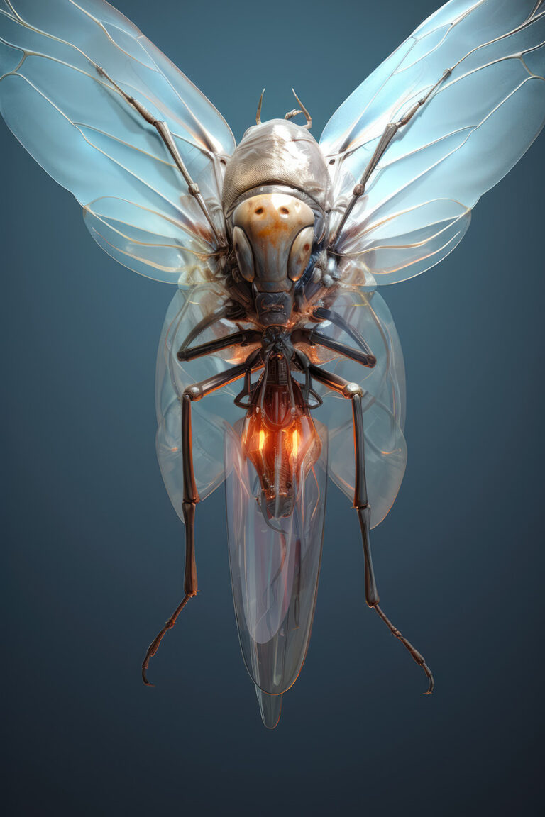 Weird alien fly creature with glowing body