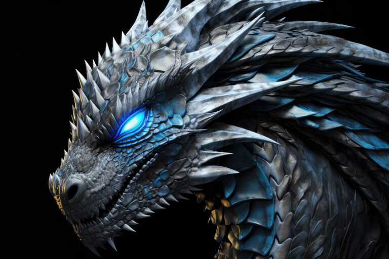 Dragon with glowing blue eyes