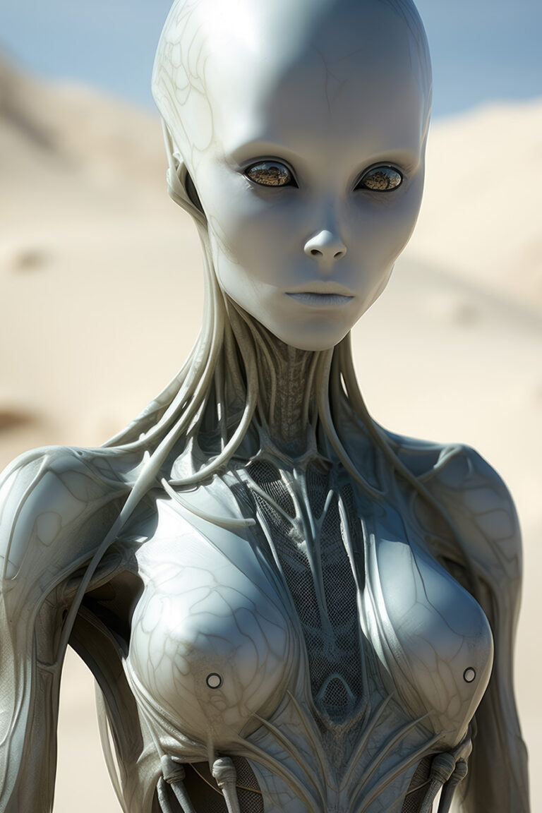 Alien woman with skeleton body and mystic eyes