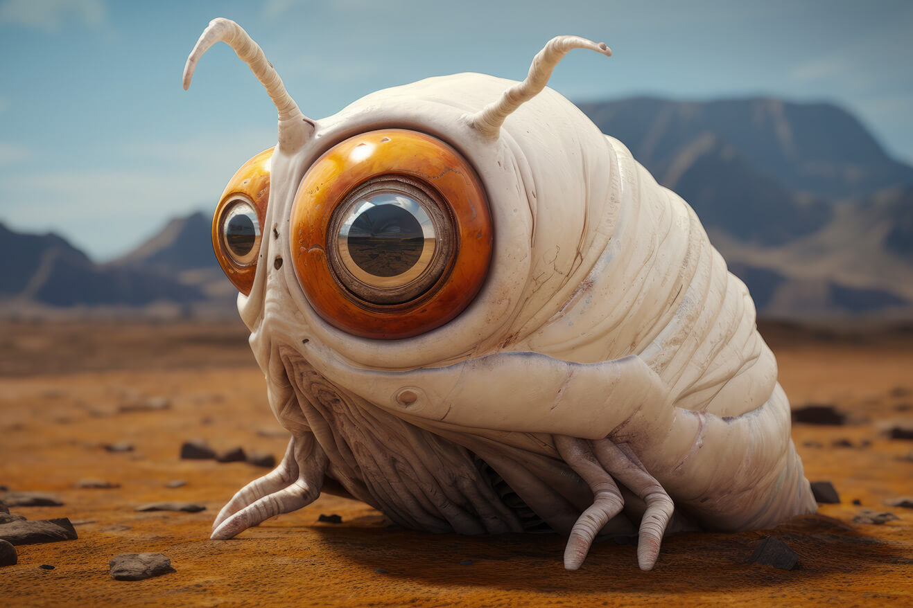 Strange worm creature with different eyes