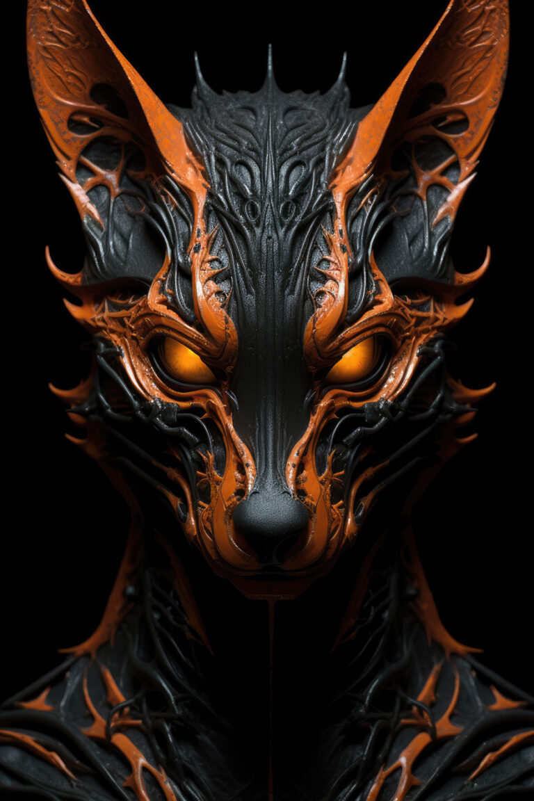 Monster black and orange fox portrait