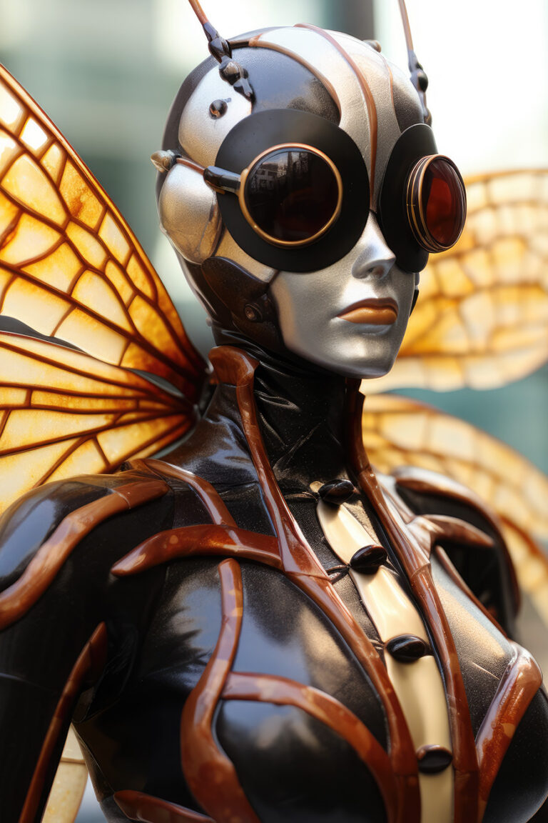 Alien woman with wings looks like a bee