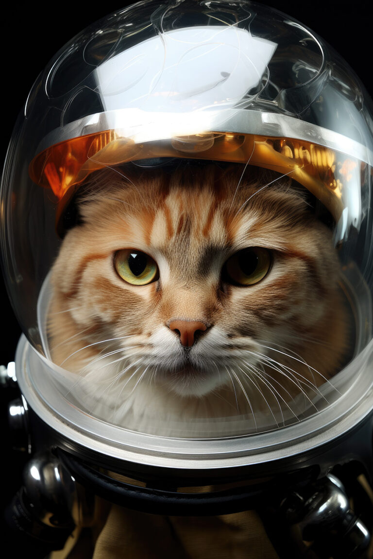 Cute cat in transparent astronaut helmet