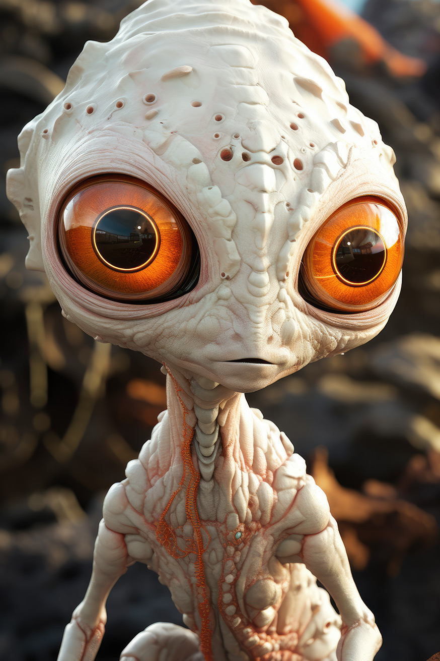 Cute alien creature with big orange eyes