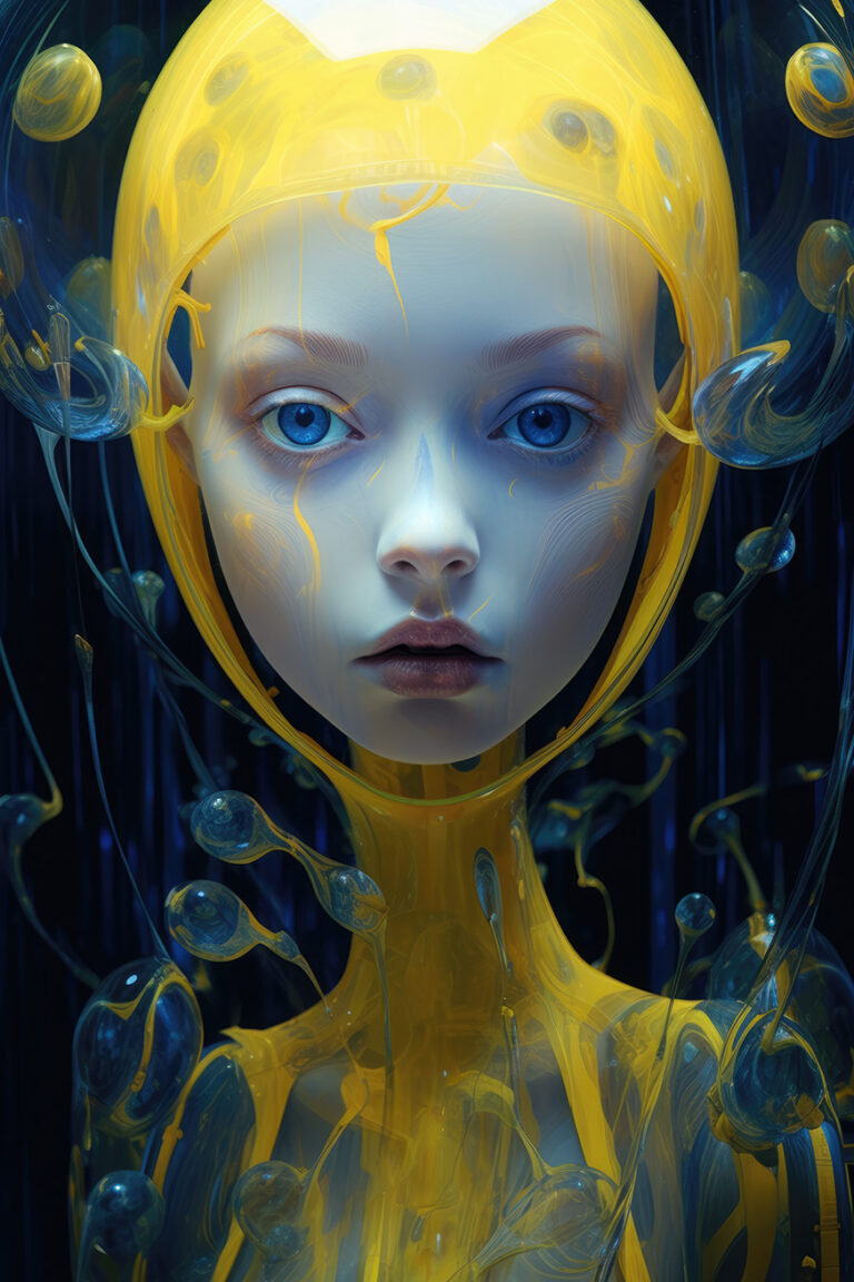 Fantasy girl in yellow and blue glass helmet