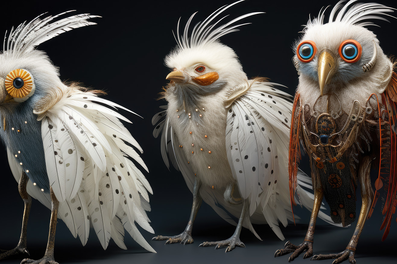 Three strange bird creatures