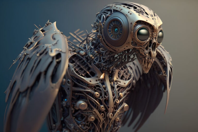 Owl robot made of dark metal