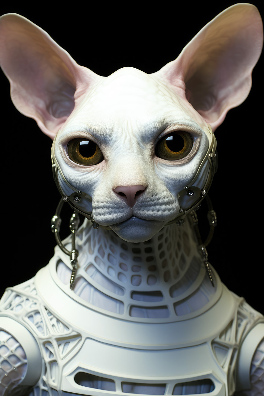 Weird alien white cat in suit