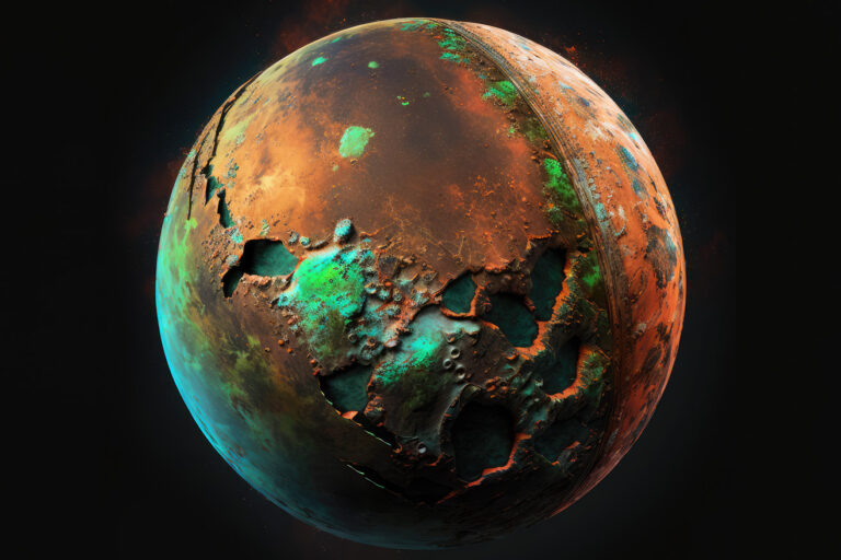 Rust metal planet in the space