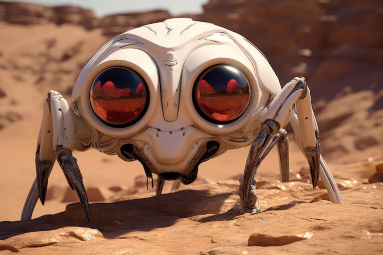 White robot alien bug on the Mars