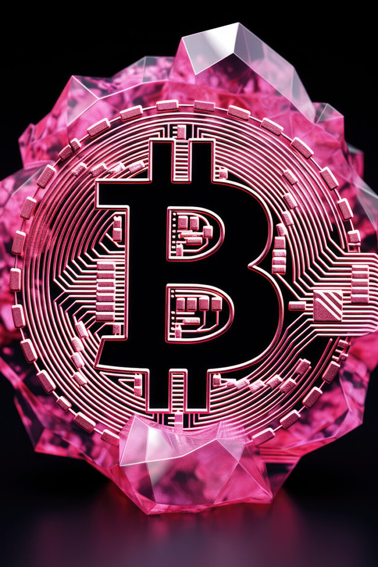 Pink bitcoin made of crystals