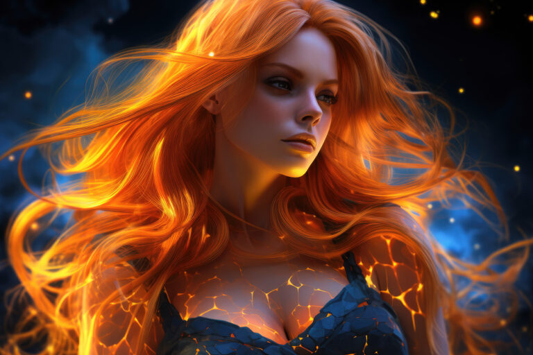 Orange haired girl with fire flames