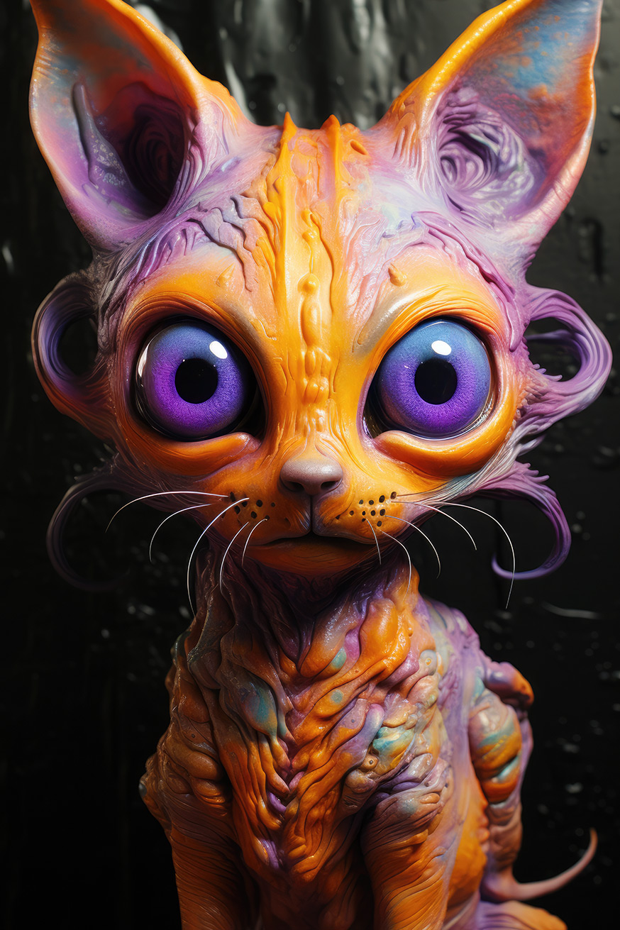 Alien cat with big violet eyes