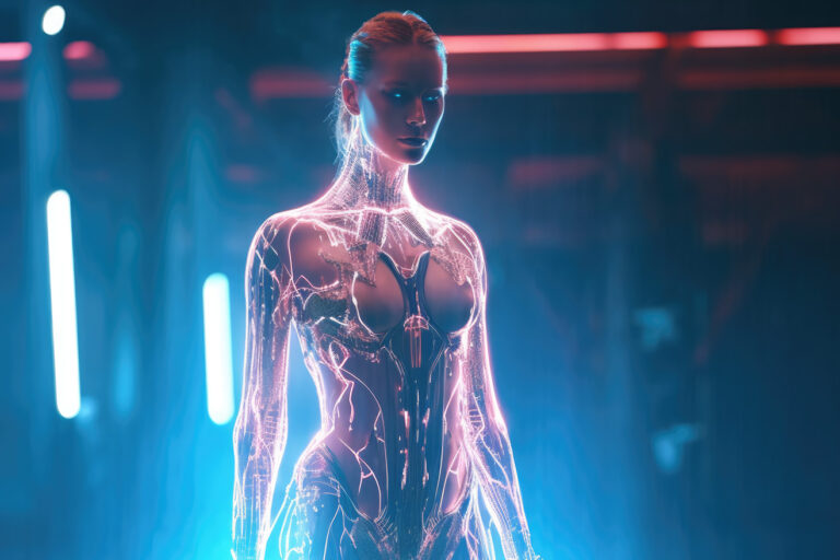 Space woman with glowing lights