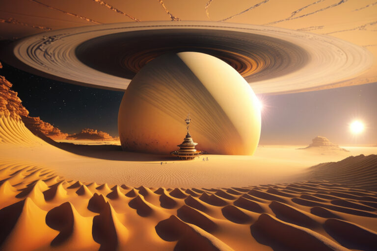 Big yellow planet in desert