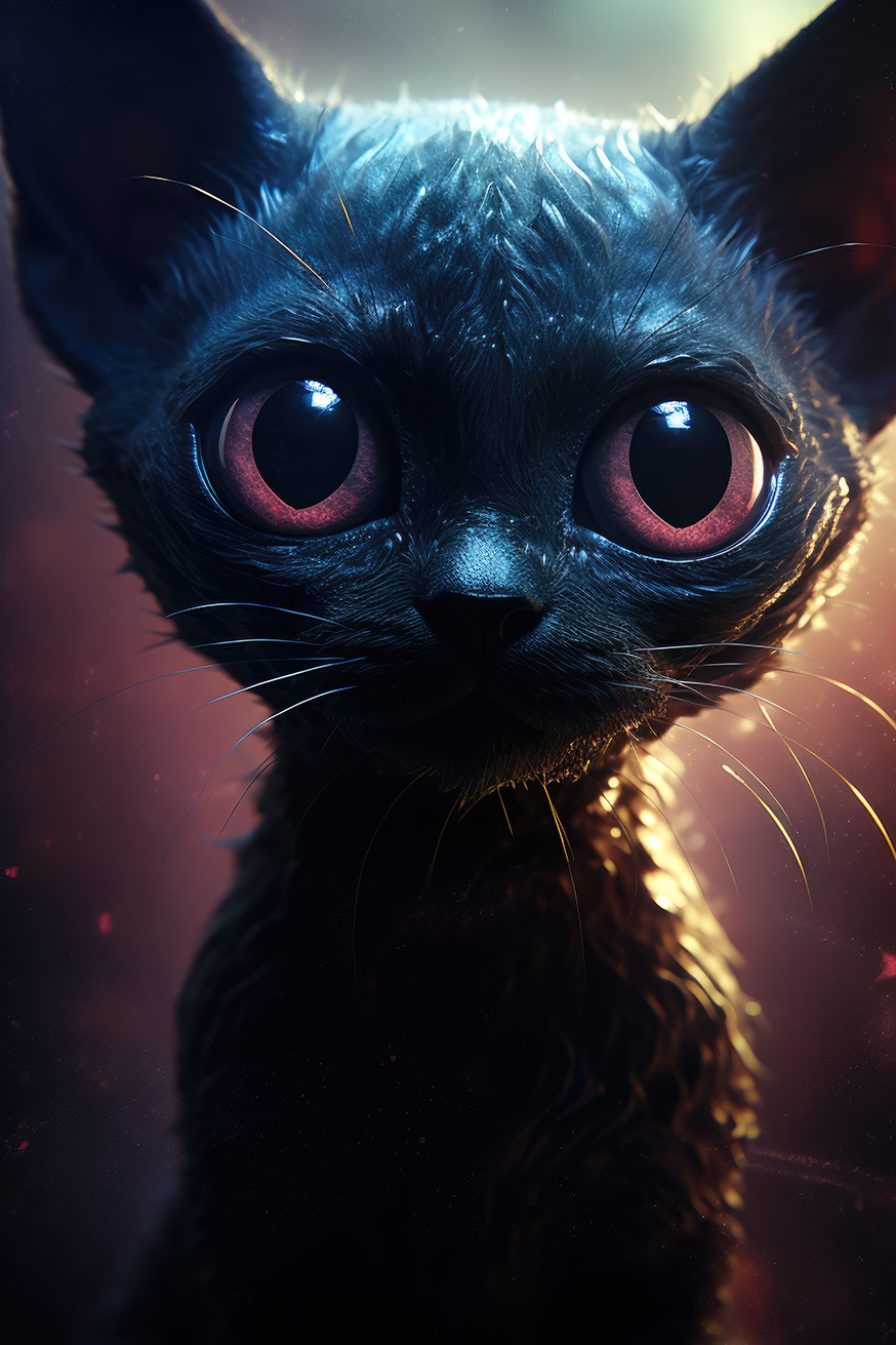 Cute black cat with big eyes