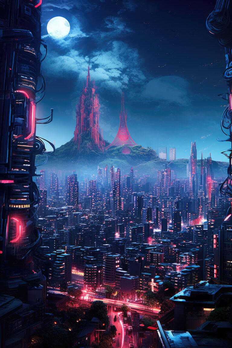 Futuristic city in neon colors