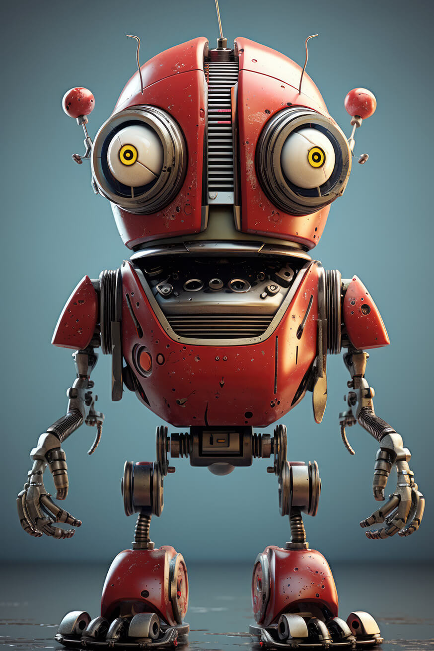 Funny red robot with big eyes