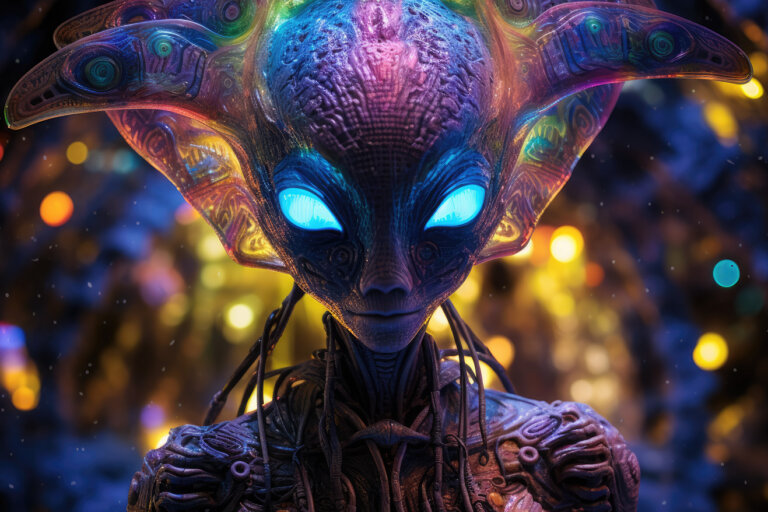 Colorful alien with blue eyes