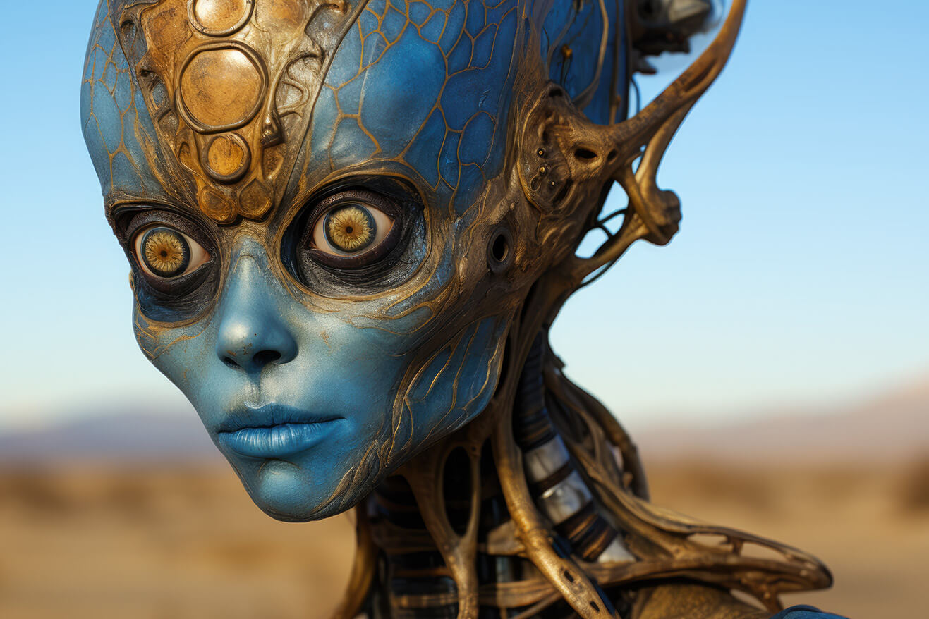 Alien woman with blue skin