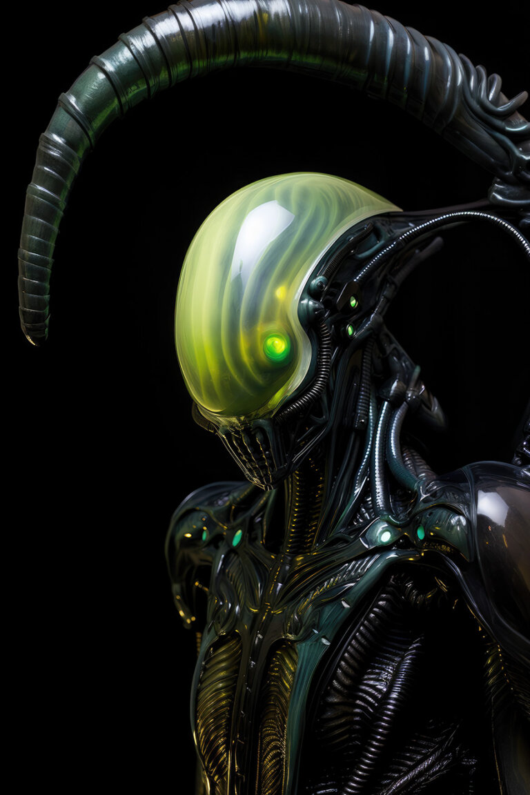 Monster black alien with green head