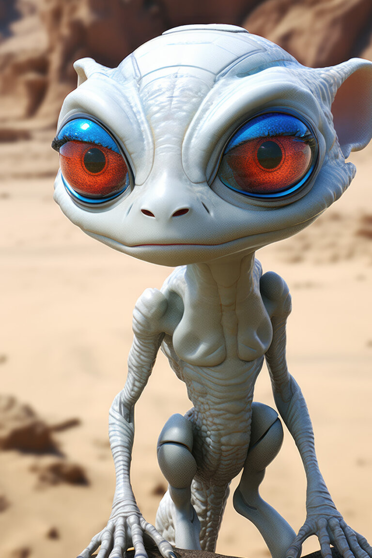 White alien lizard with big eyes