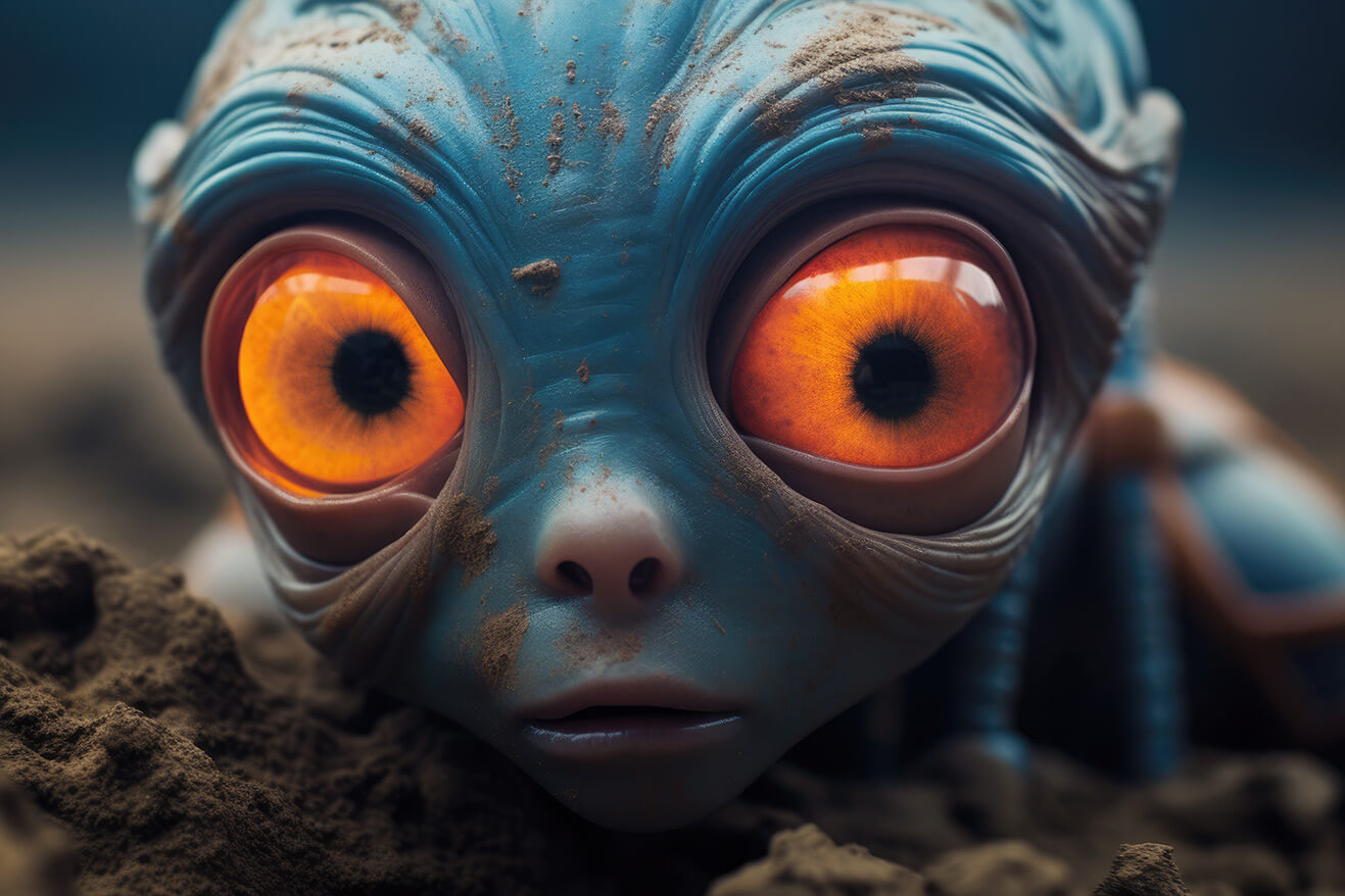 Cute blue alien portrait with orange eyes