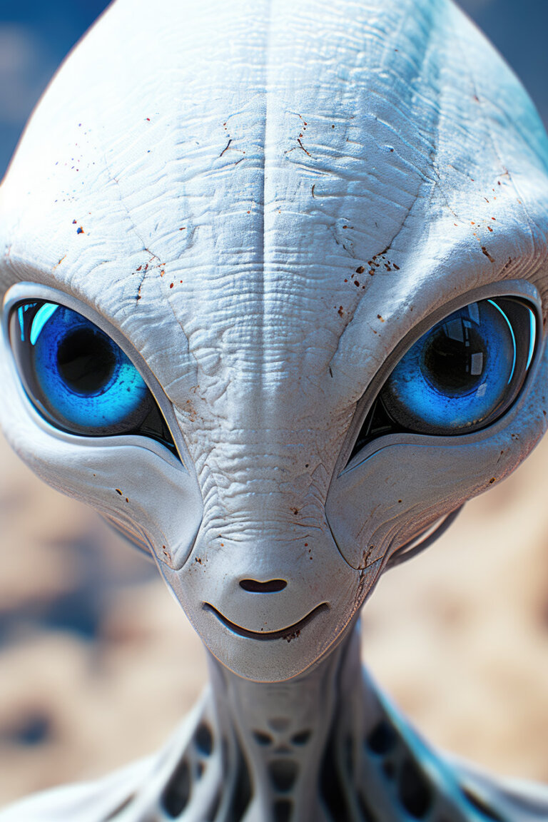 White alien with big blue eyes