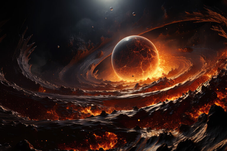 Planet in fire in cycles of burning lava