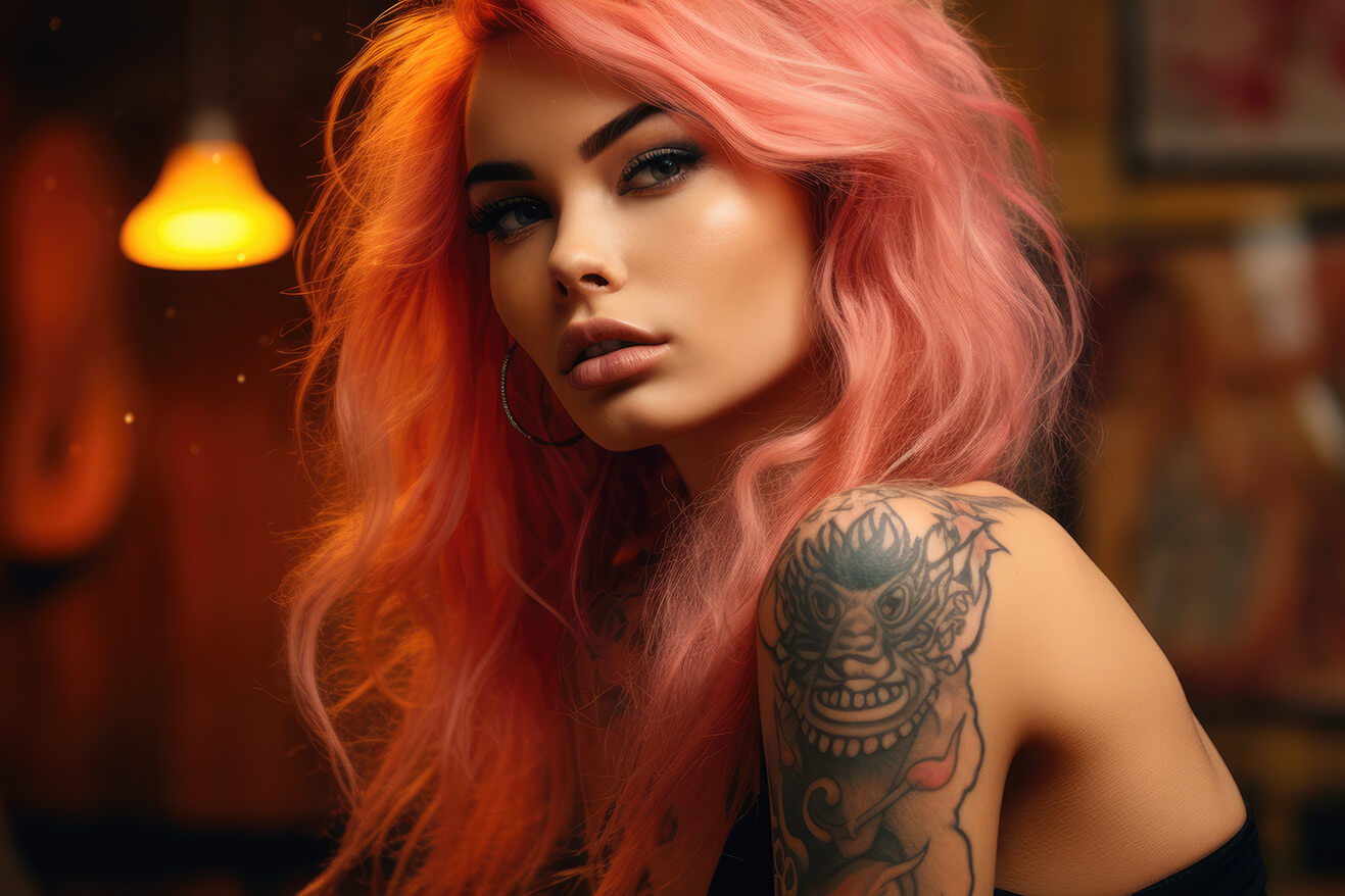 Beautiful pink hair girl with tattoo