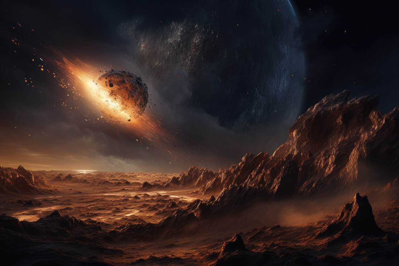 Burning asteroid on some planet