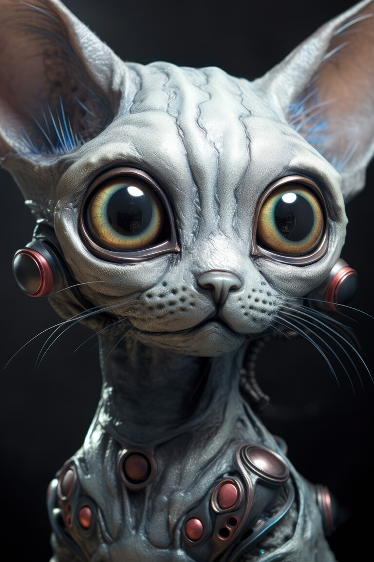 Alien cat with big eyes