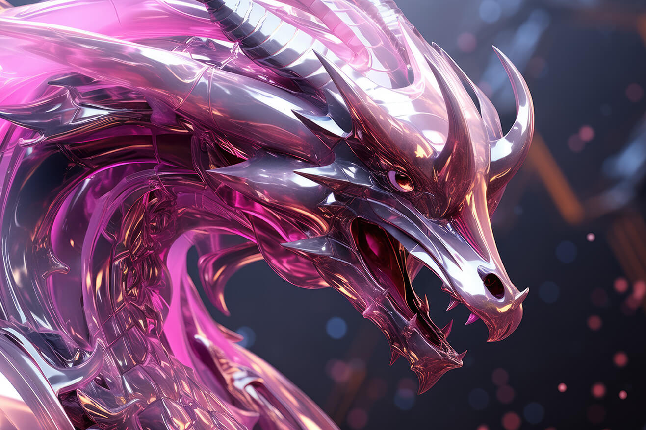 Pink dragon made of transparent glass