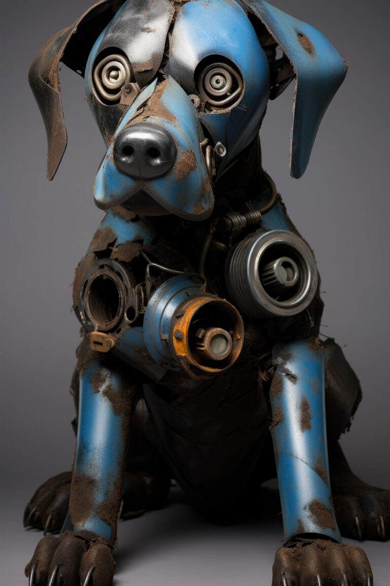 Mechanical blue metal rust dog robot