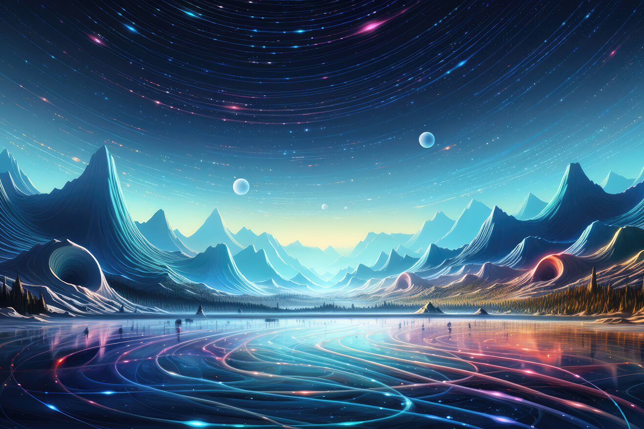 Fantasy colorful planet landscape in neon lights