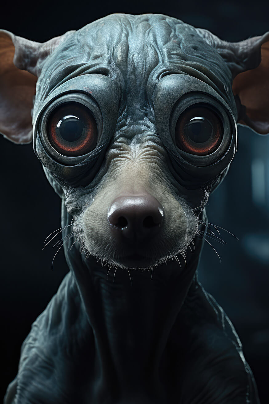 Cute dog without fur with big eyes
