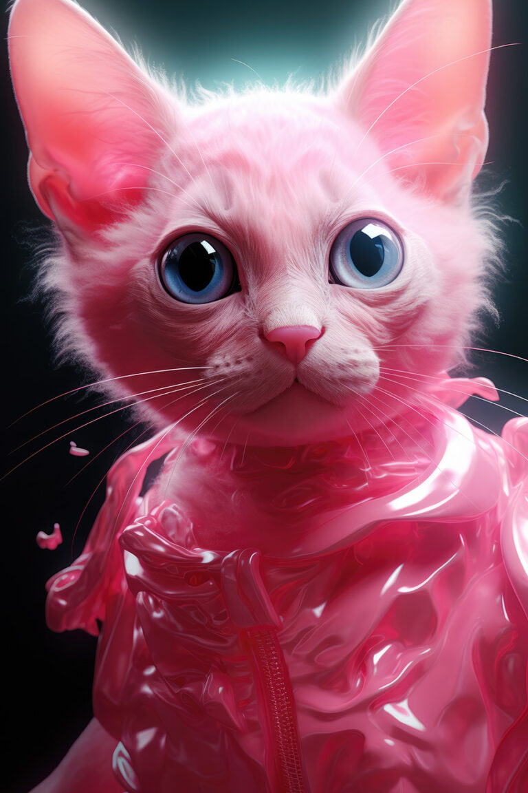 Cute pink hair cat in pink suit