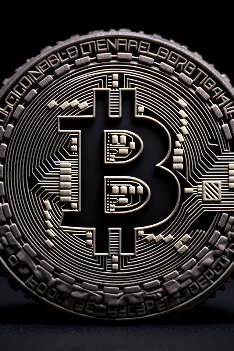 Gray Bitcoin logo closeup