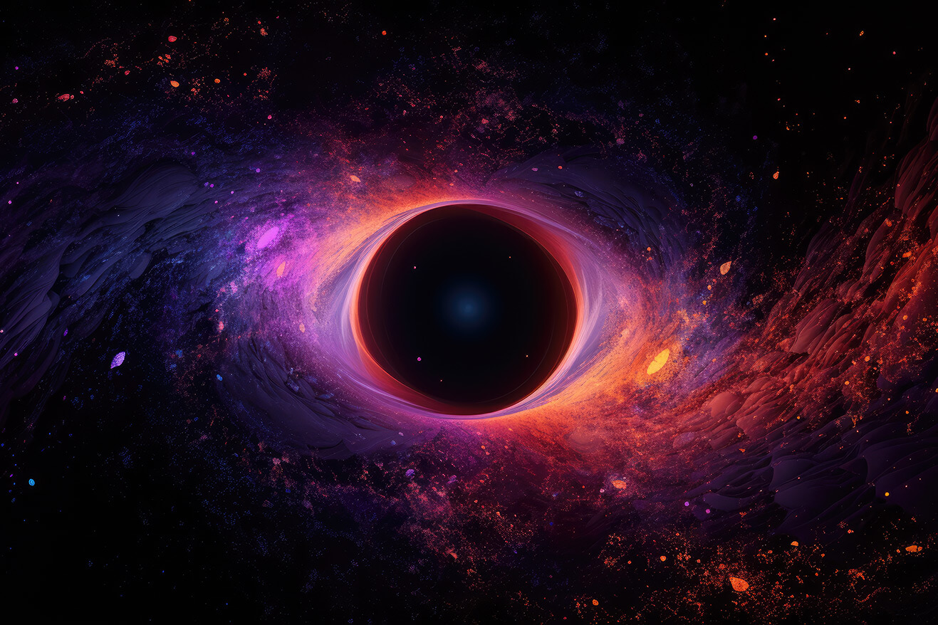 Black hole in the space in colorful lights