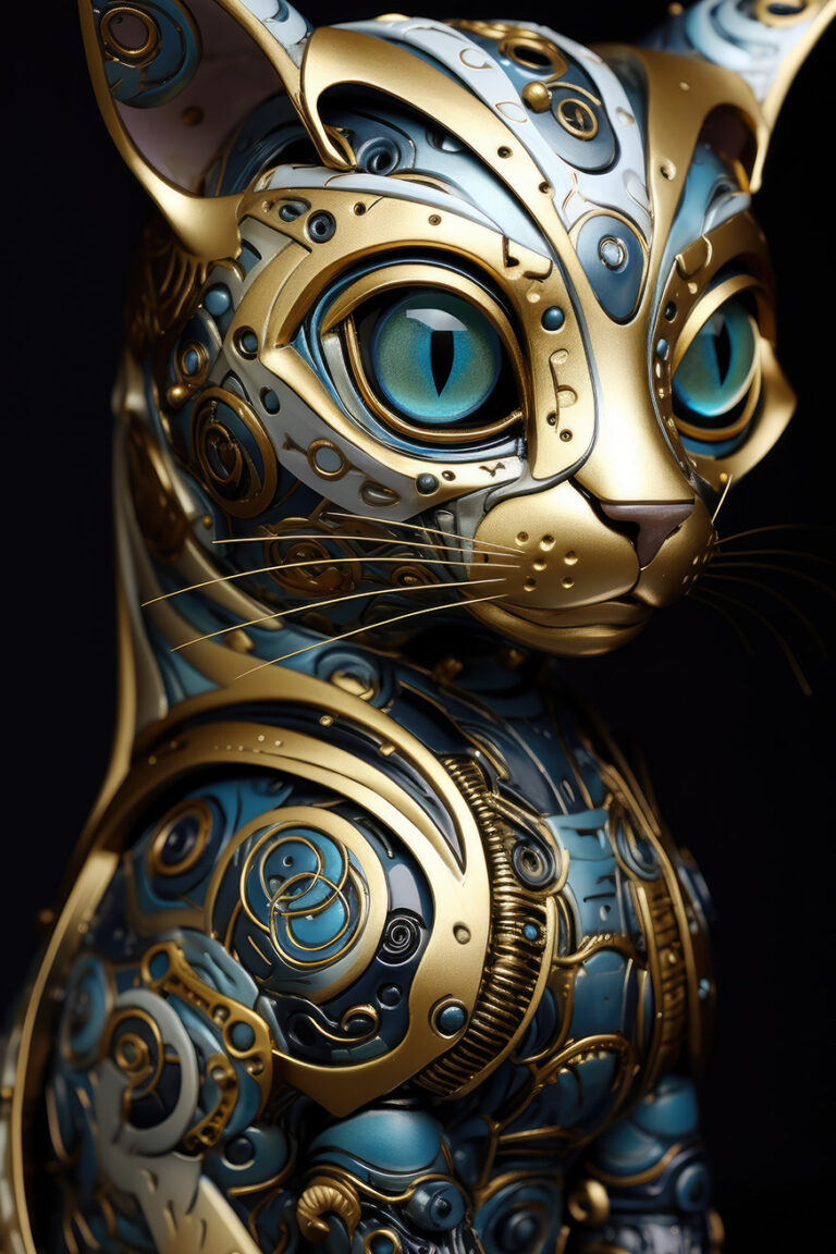 Royal robotic cat with golden and jade parts