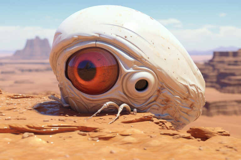 Weird white alien worm with big eye