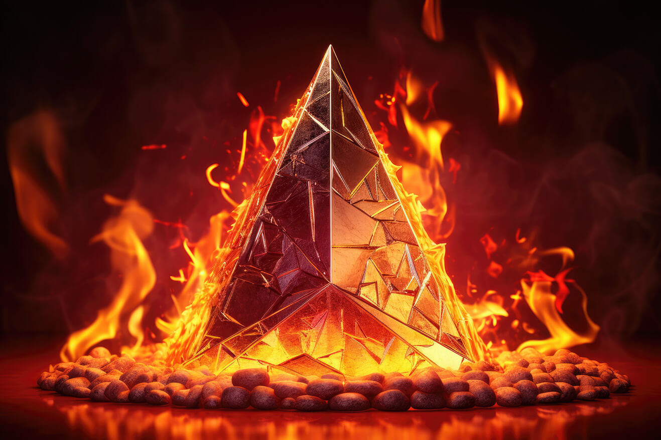 Triangular glass object in the fire