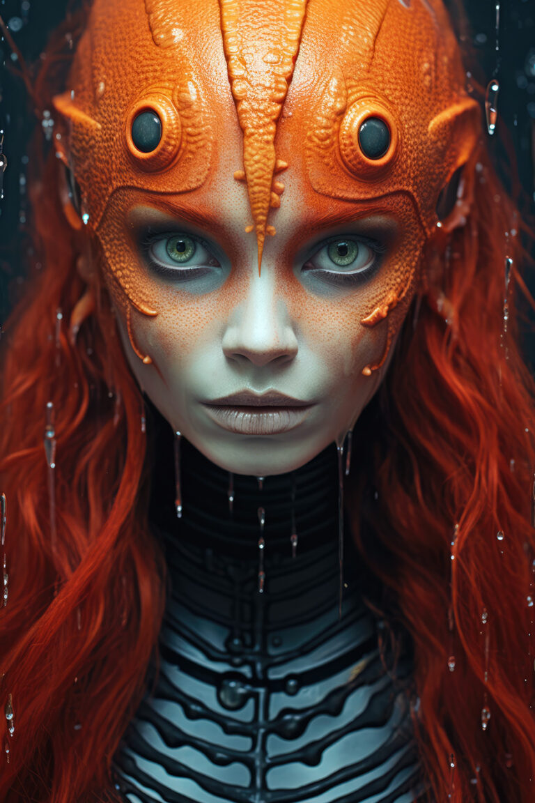 Alien woman with weird orange head