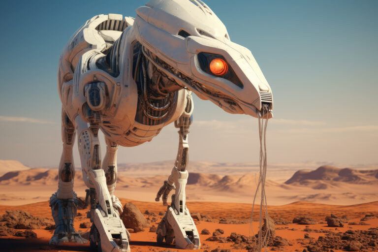 White alien robot creature on some planet