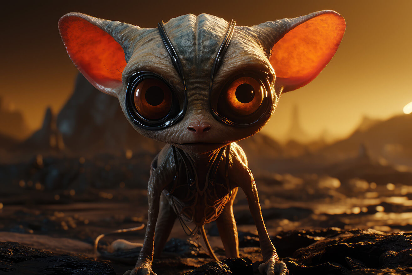 Alien mouse creature with long ears