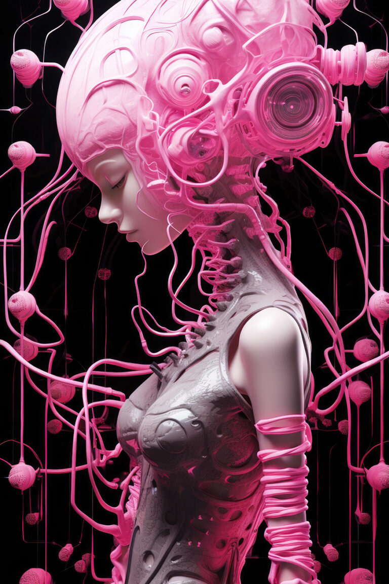 Fantasy girl in futuristic pink costume